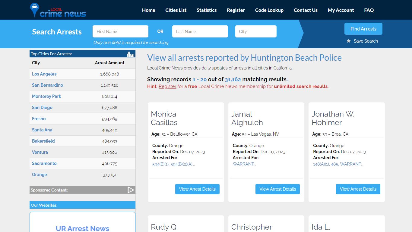 Arrests reported by Huntington Beach Police | Local Crime News
