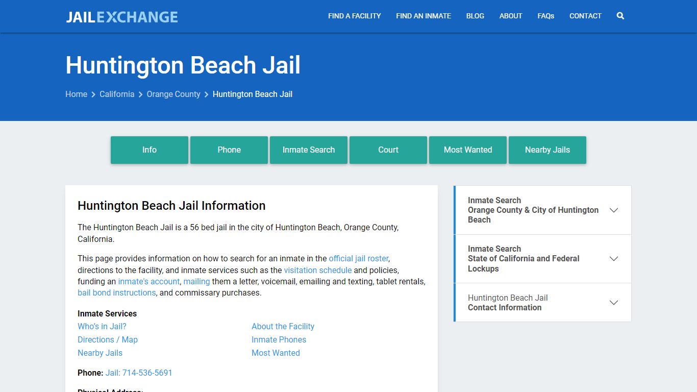 Huntington Beach Jail, CA Inmate Search, Information