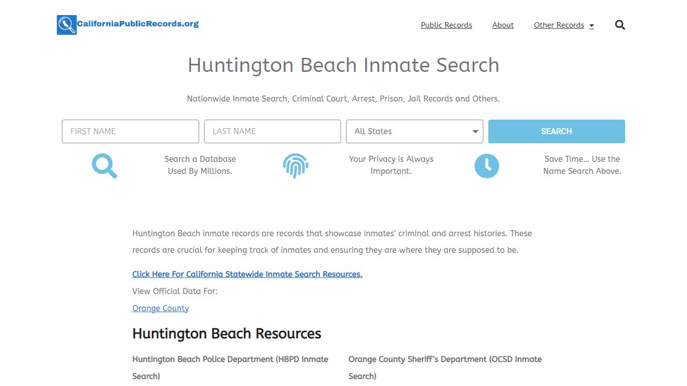 Huntington Beach Inmate Search - Current & Past HBPD CA Jail Records